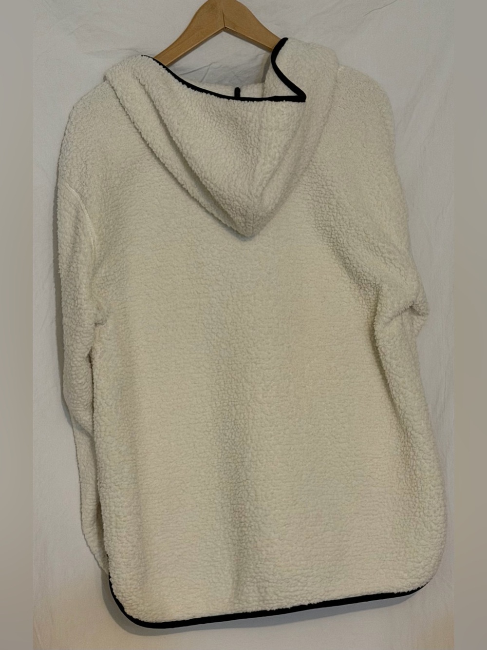 Lands End Cozy Sherpa Fleece Hoodie Ivory Cream Half Zip Pullover Contrast Trim - Picture 2 of 10